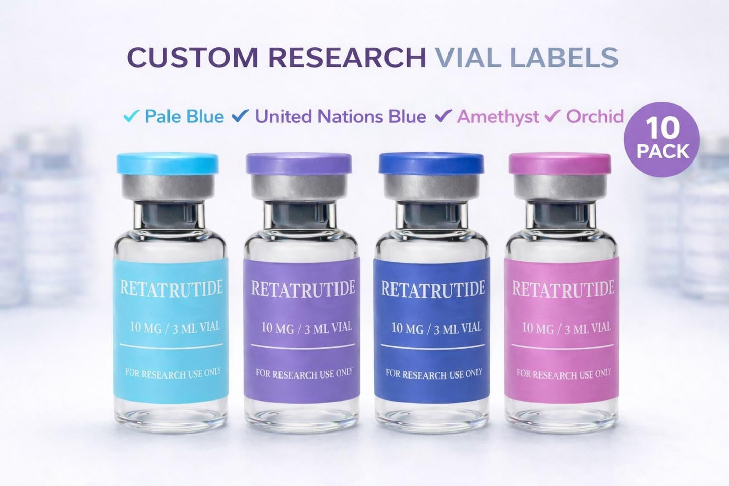 Pastel Peptide Vial Labels | Peptide Vial Labels for 3mL & 5mL Vials | 1.75" x 0.75" Labels | Waterproof, Oil-Proof, Durable