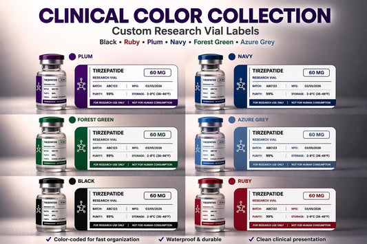 Clinical Peptide Vial Labels | Peptide Vial Labels for 3mL & 5mL Vials | 1.75" x 0.75" Labels | Waterproof, Oil-Proof, Durable