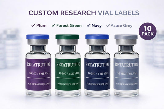 Peptide Vial Labels | Navy Plum Forest Azure Grey | Waterproof Oil-Resistant Stickers | 10 Pack