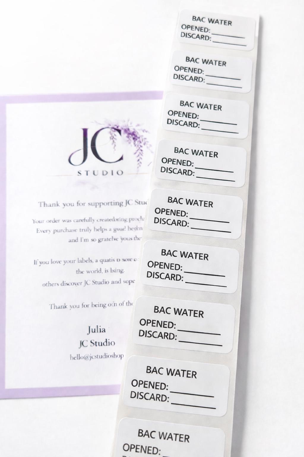 Bacteriostatic Water Vial Labels | Opened & Discard Date Stickers | Waterproof Labels for 3mL , 5mL Vials | 1.75" x 0.75" Label