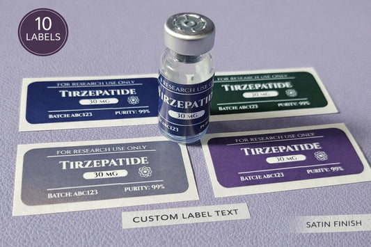 Peptide Vial Labels | Navy Plum Forest Azure Grey | Waterproof Oil-Resistant Stickers | 10 Pack