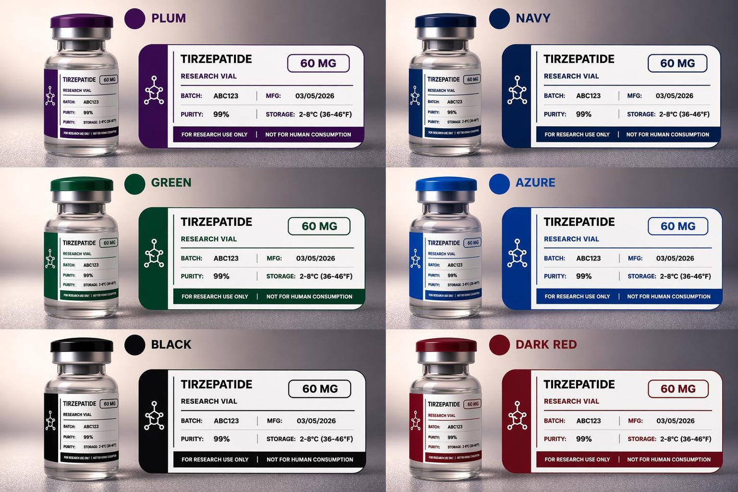 Clinical Peptide Vial Labels | Peptide Vial Labels for 3mL & 5mL Vials | 1.75" x 0.75" Labels | Waterproof, Oil-Proof, Durable