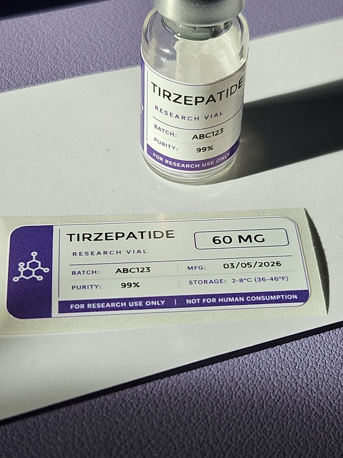 Clinical Peptide Vial Labels | Peptide Vial Labels for 3mL & 5mL Vials | 1.75" x 0.75" Labels | Waterproof, Oil-Proof, Durable