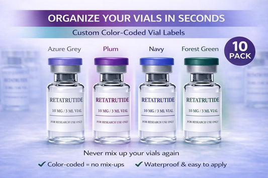 Color-Coded Peptide Vial Labels | Waterproof & Oil-Resistant Stickers for 3mL 5mL 10mL Vials | 10 Pack