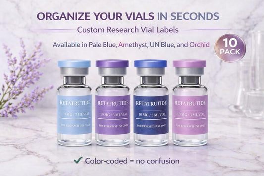 Pastel Peptide Vial Labels | Peptide Vial Labels for 3mL & 5mL Vials | 1.75" x 0.75" Labels | Waterproof, Oil-Proof, Durable